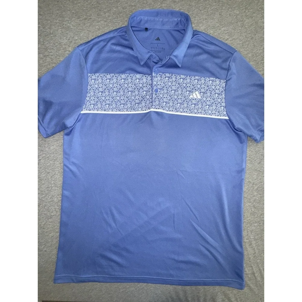 Adidas Mens Performance‎ Polo Golf Shirt Size Medium Blue Floral Chest Band